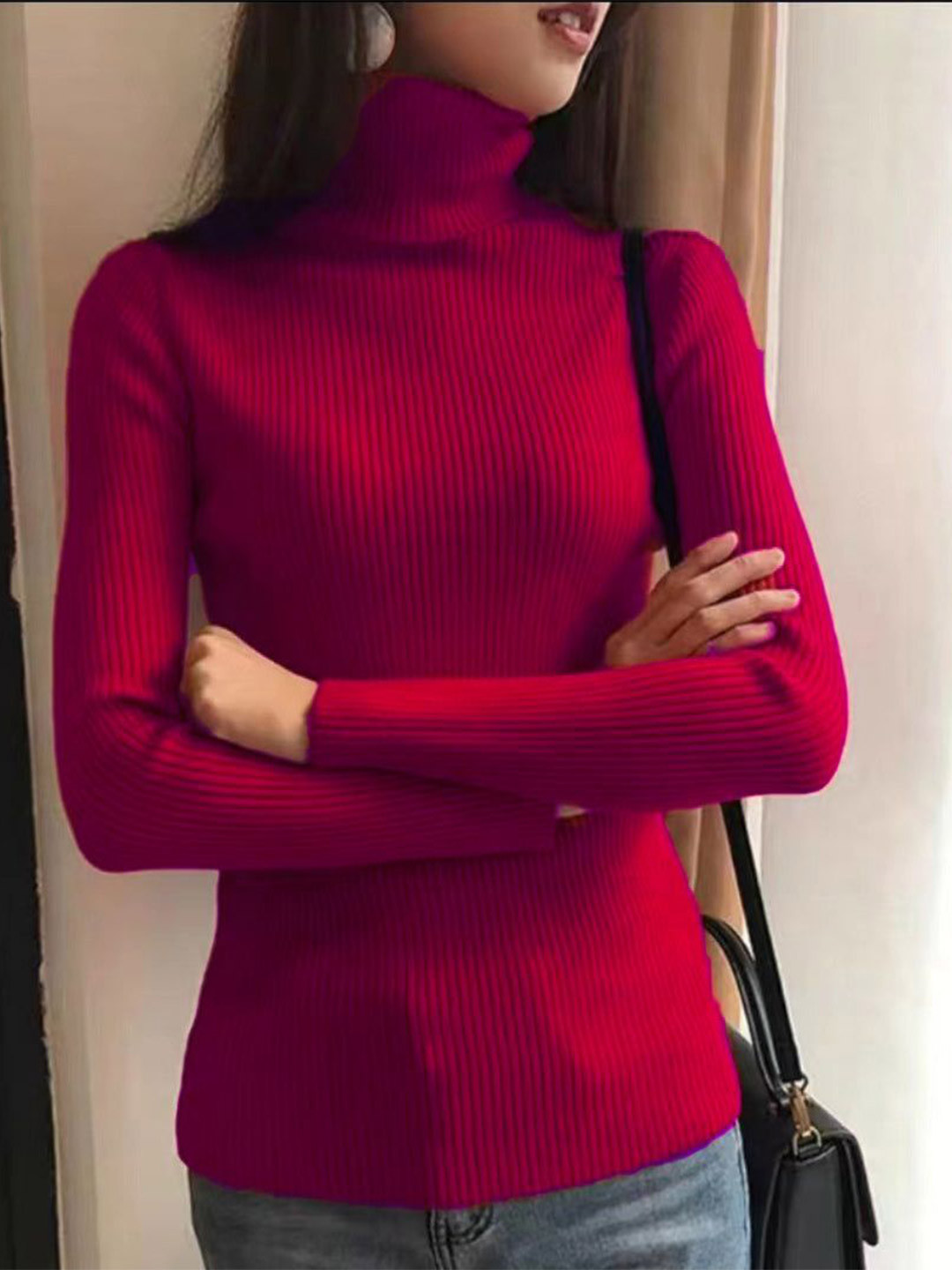 Outzidr Women High Neck Flat Knit Top