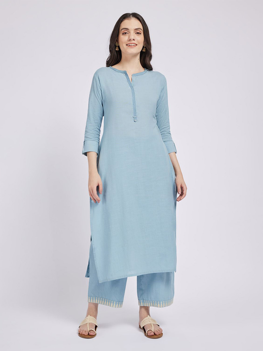 Span Women Solid Daily Cotton Straight Kurtas