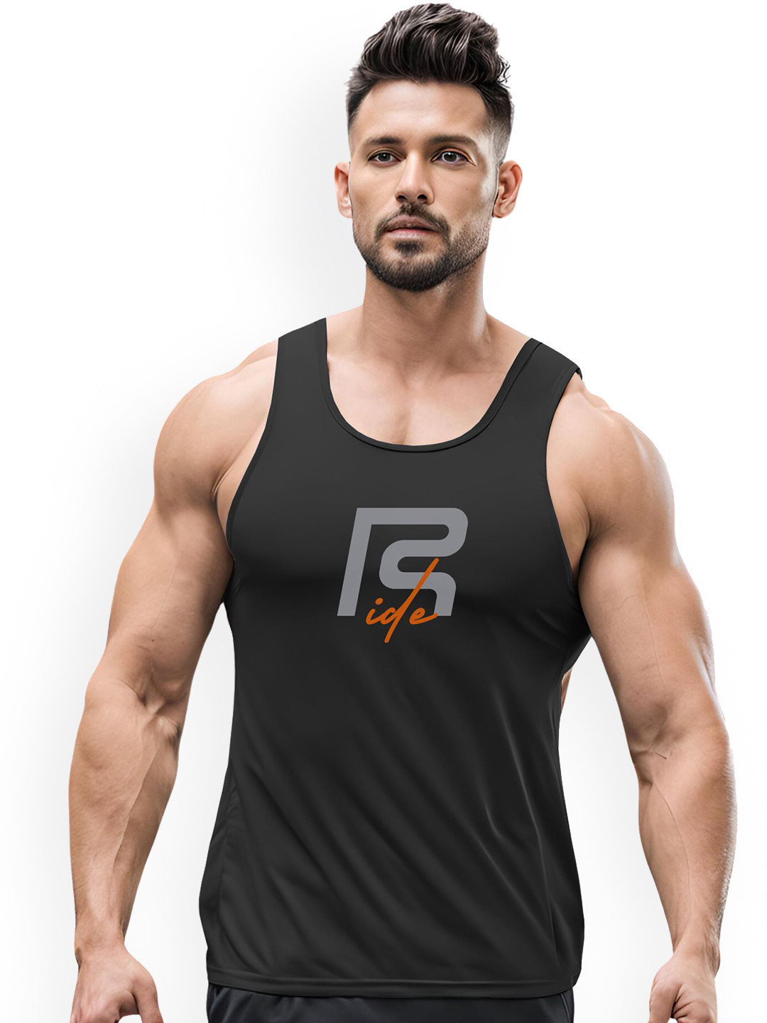 3Colors Printed Dri-Fit Athleisure Wear Gym Innerwear Vest VEST-N CUT-RIDE-BLK_M