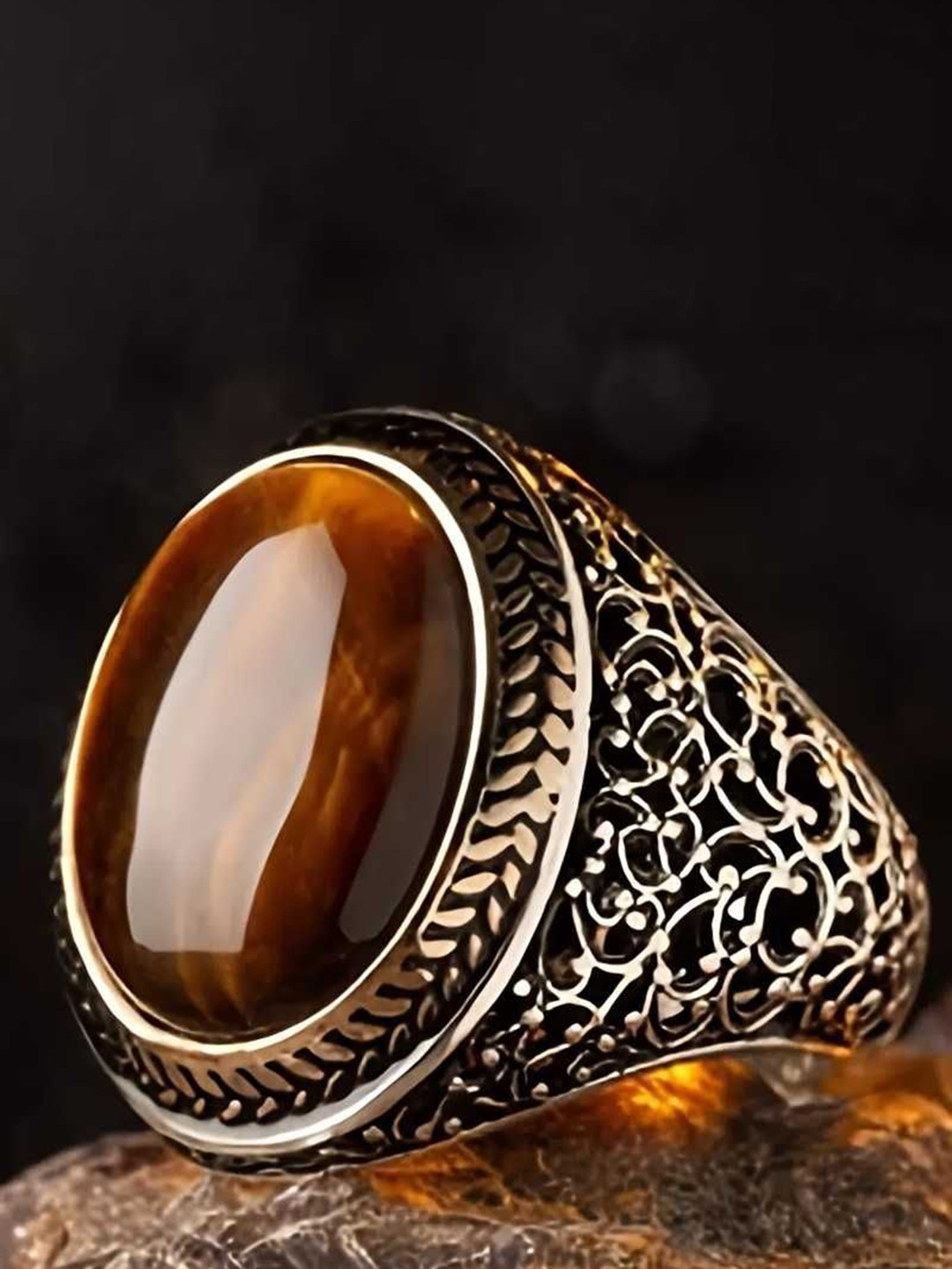 Bling Queen Tiger Eye Stone Studded Finger Ring