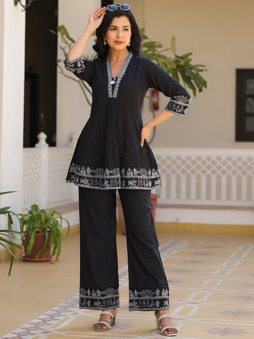 AUTUMN LANE Sakshi Jet Embroidered Cotton Co-ord Set