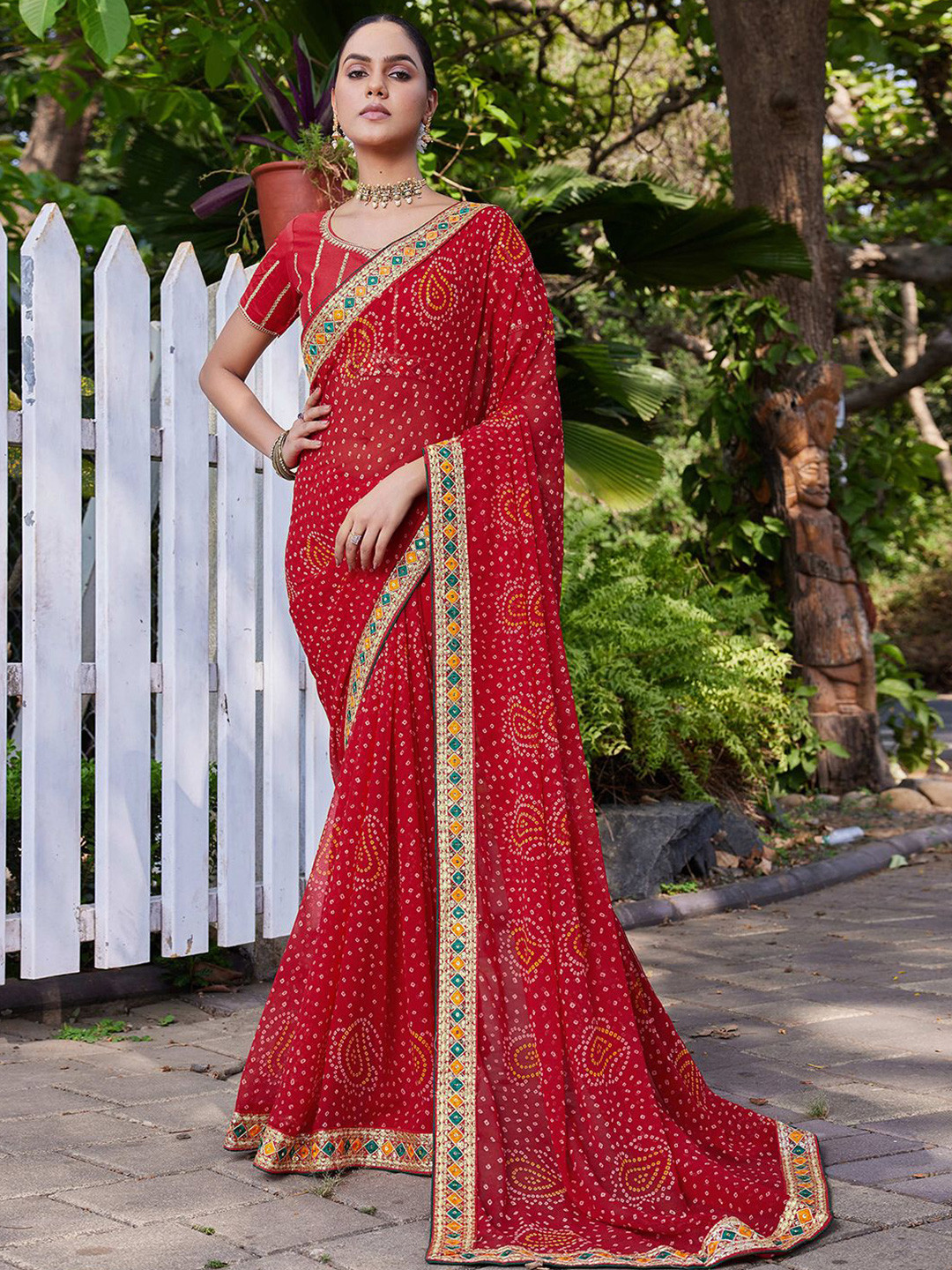 all about you women Bandhani Printed Pure Georgette Designer Bandhani Saree