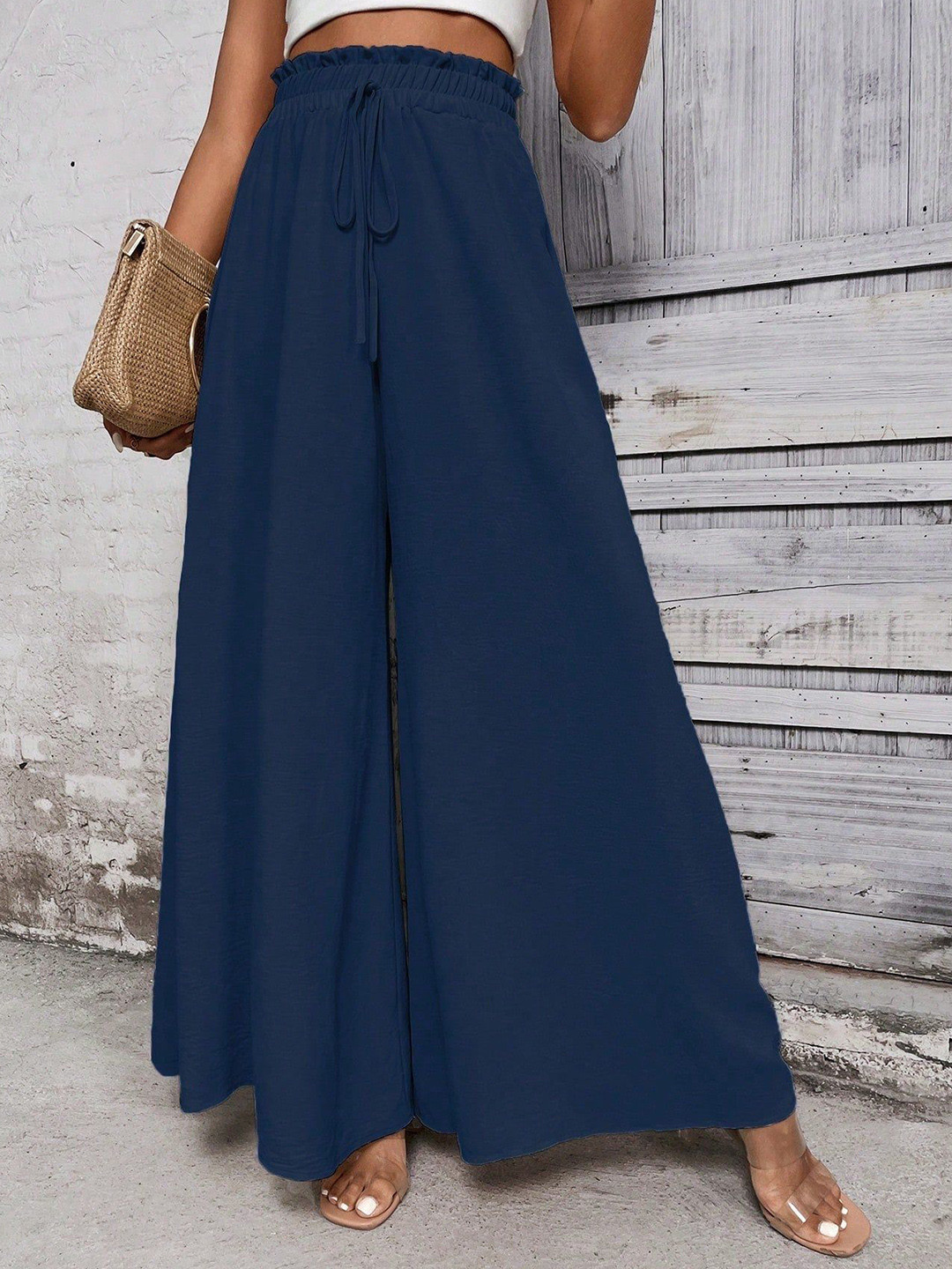 Outzidr Blue Smocked Waist Pull Up Trouser