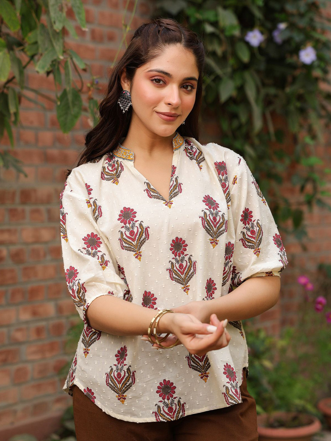 SAVI Floral Print Shirt Style Top