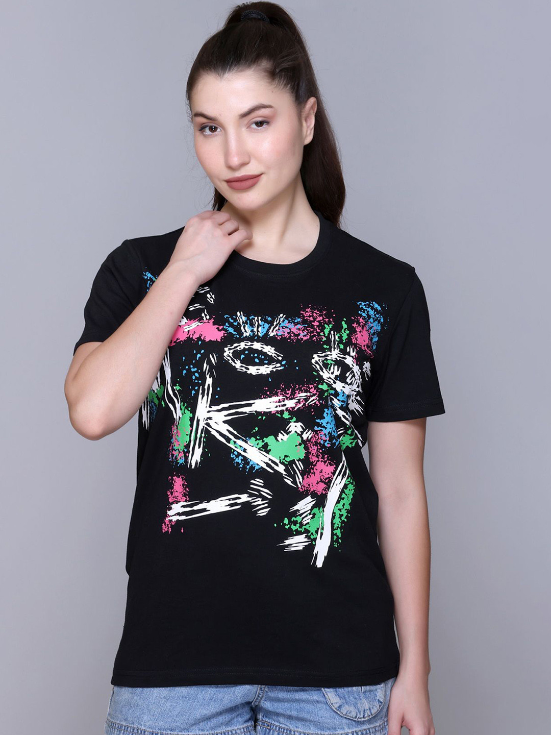 FIRST SLEEP Abstract Printed Round Neck Cotton Regular Fit T-shirt