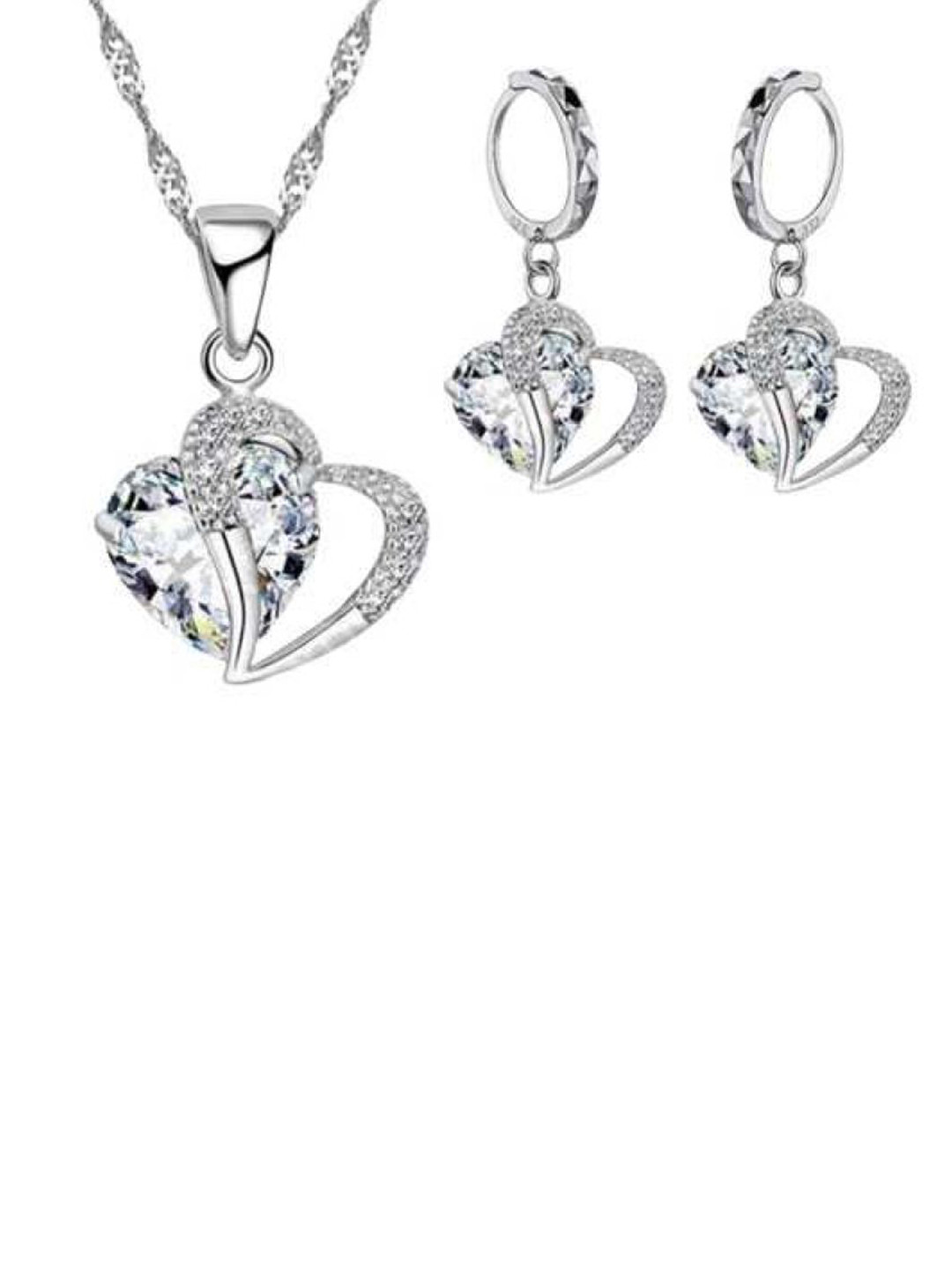 Bling Queen Double Heart Cubic Zirconia-Studded Pendant & Earring Jewellery Set
