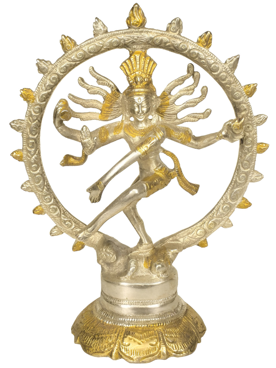 Exotic India Nataraja Silver Brass Metallic Prayer Room Hand Made Small Showpiece - 8 Inches