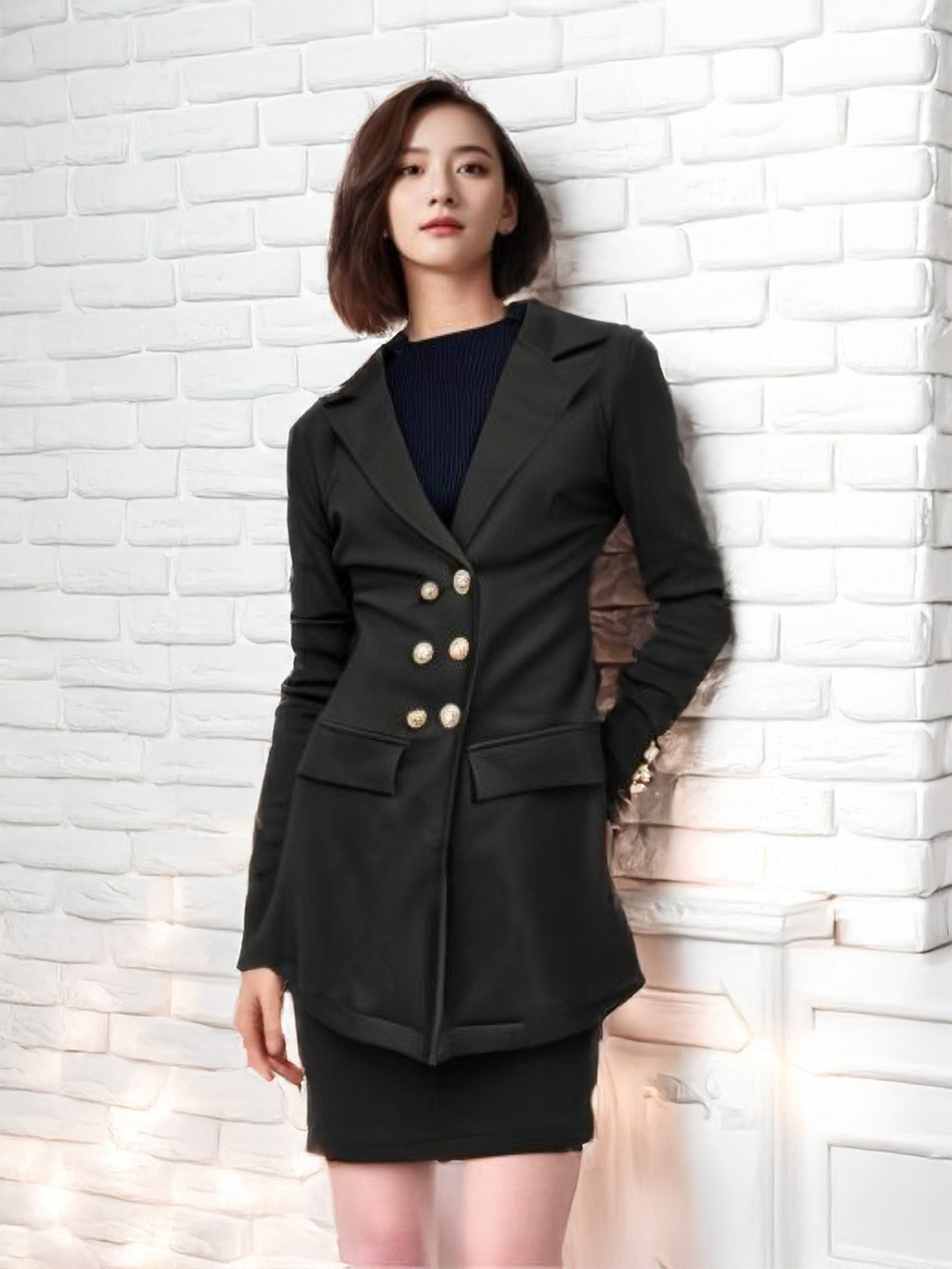 Black Solid Blazer with Shorts Co-Ords