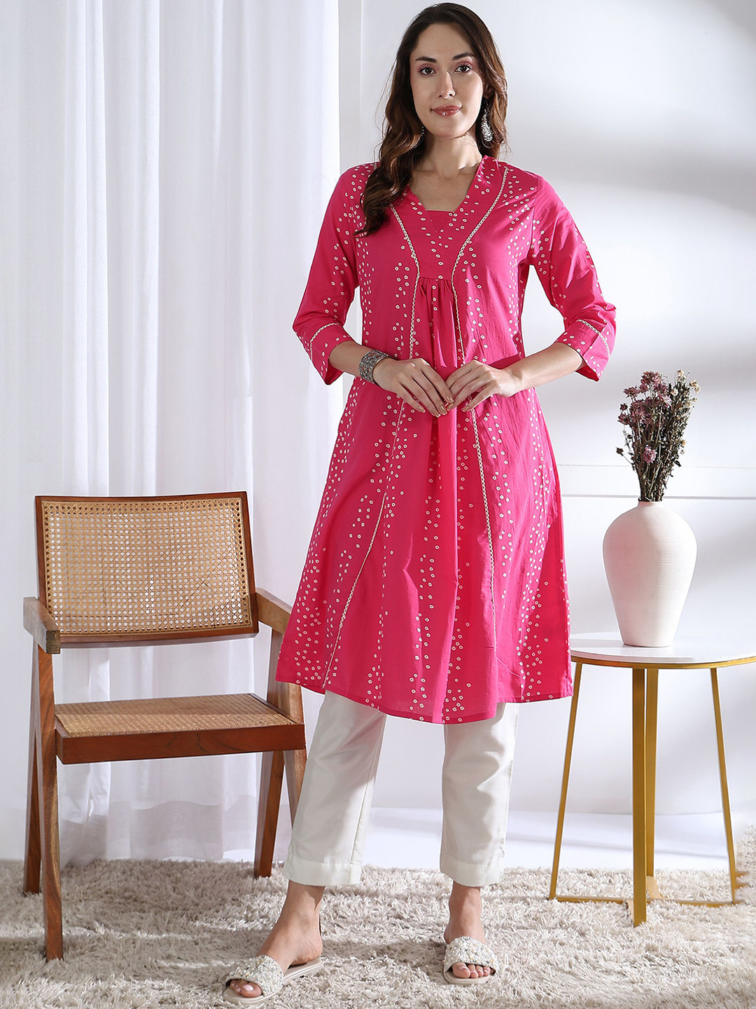 Label Ceres Women Floral Embroidered A-Line Calf Length Kurtas