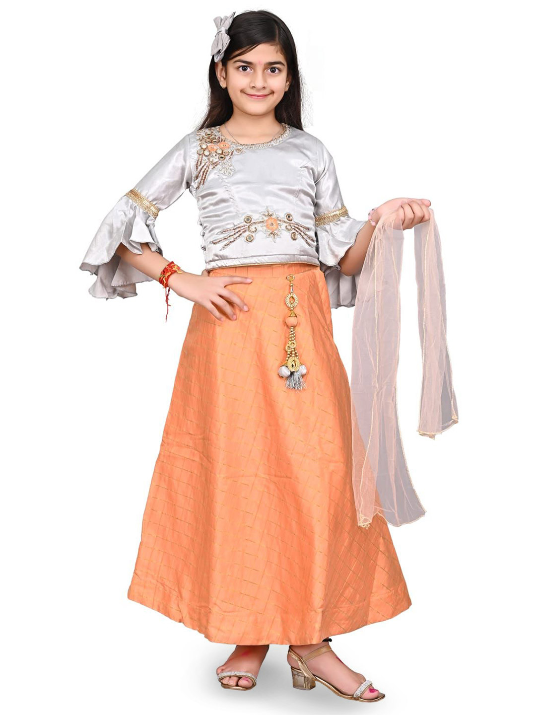 ORIEX THE ORIGINAL FASHION Girl's Ethnic Motifs Embroidered Fit & Flare Maxi Dress