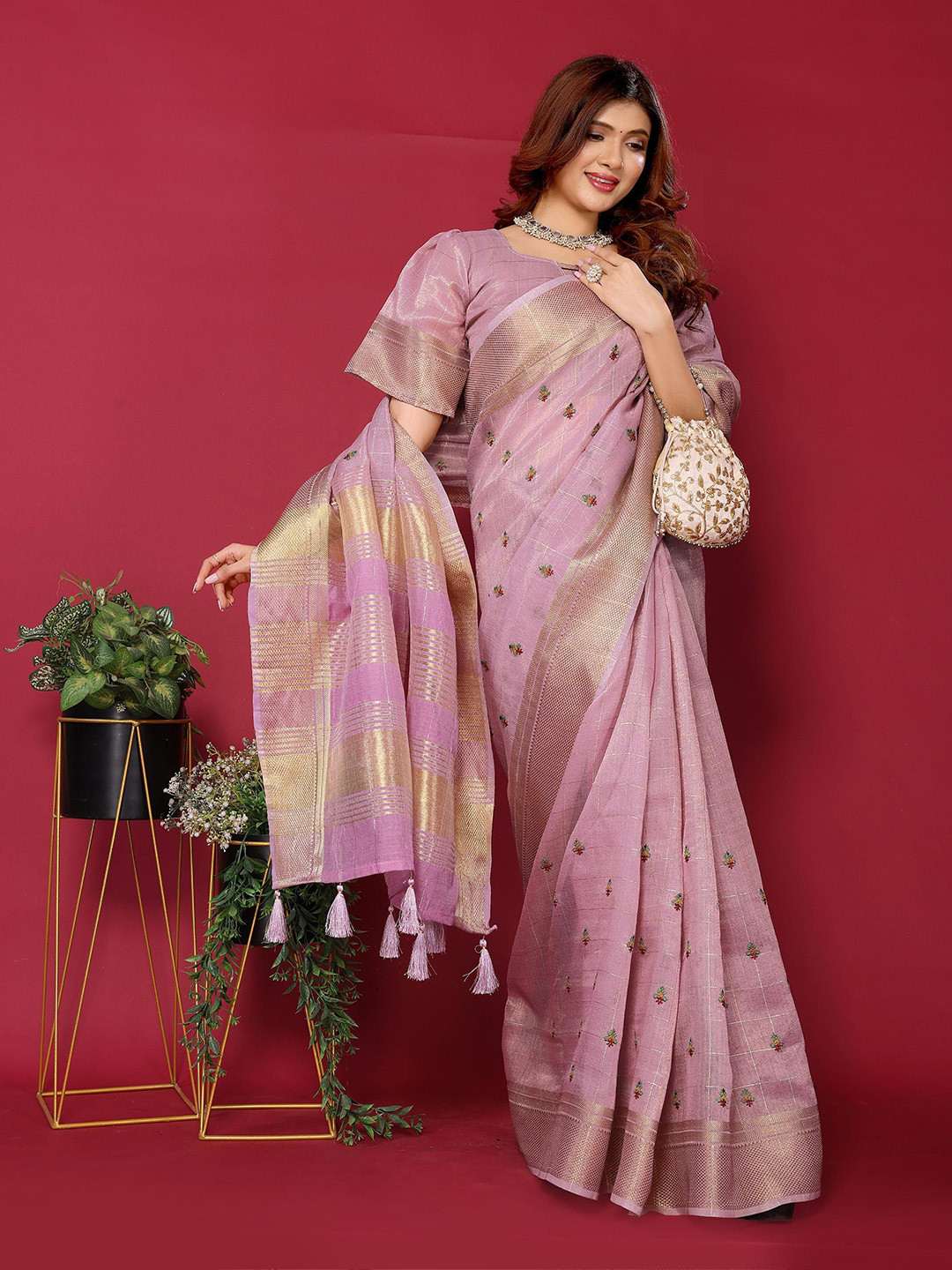 ALAGINI Women Woven Design Zari Silk Cotton Saree