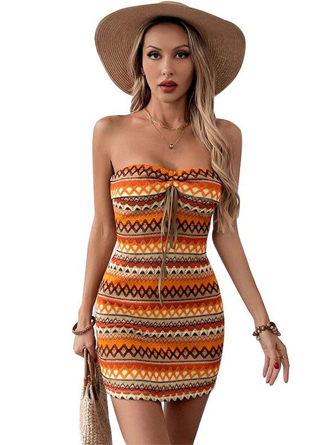 Outzidr Women Crochet Bardot Dress