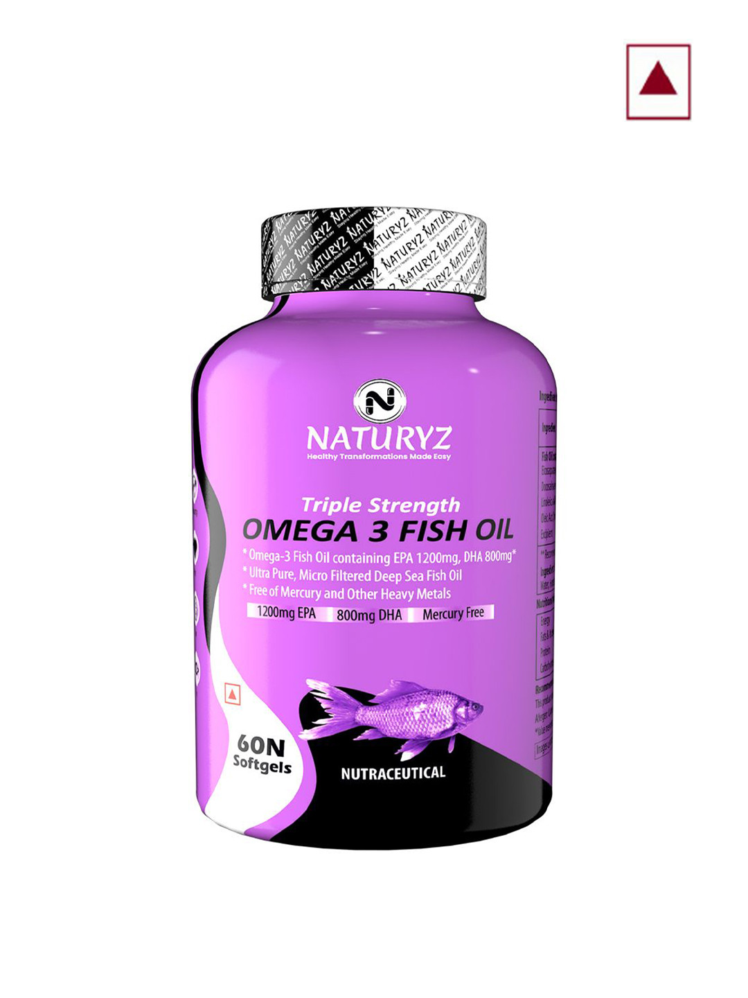 NATURYZ Triple Strength Omega 3 Fish Oil - 60 Softgels