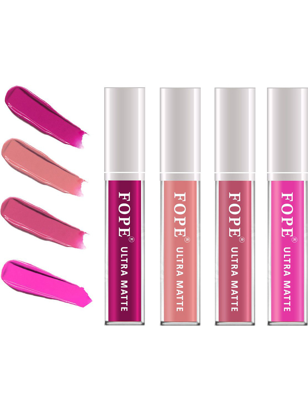 FOPE Set Of 4 Ultra Matte Lipstick-4 ml Each-Plum Velvet-Old Rose-Deep Rose-Neon Pink