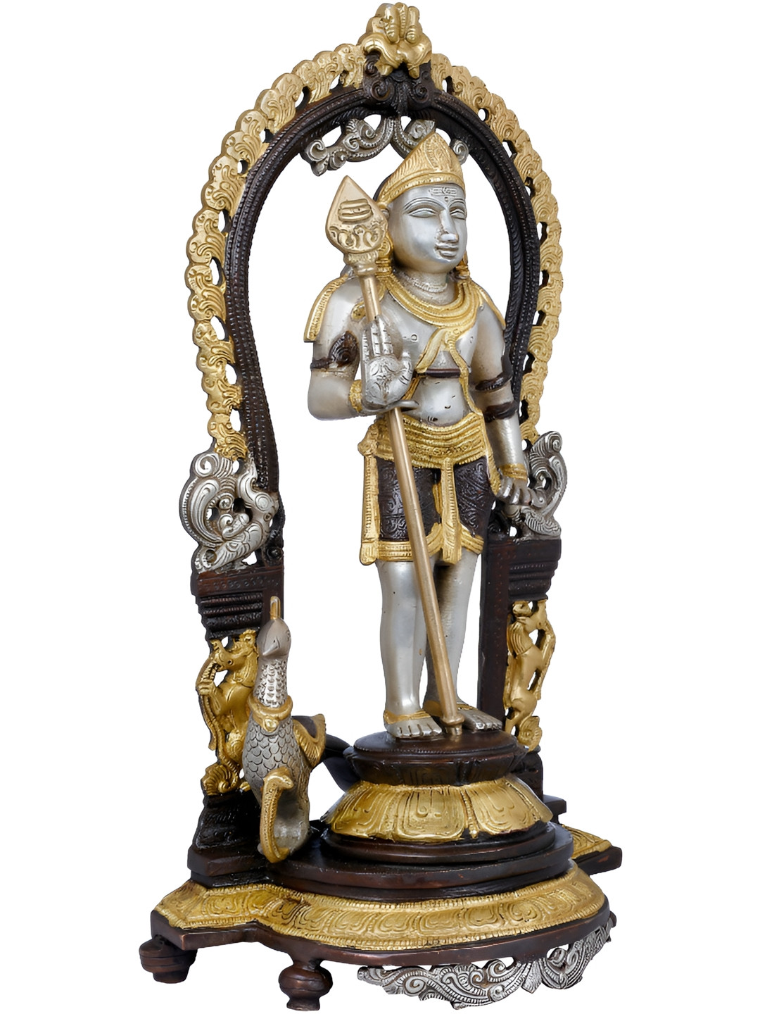 Exotic India Horse Cart Silver Brass Metallic Prayer Room Hand Made Medium Showpiece - 14.2 Inches