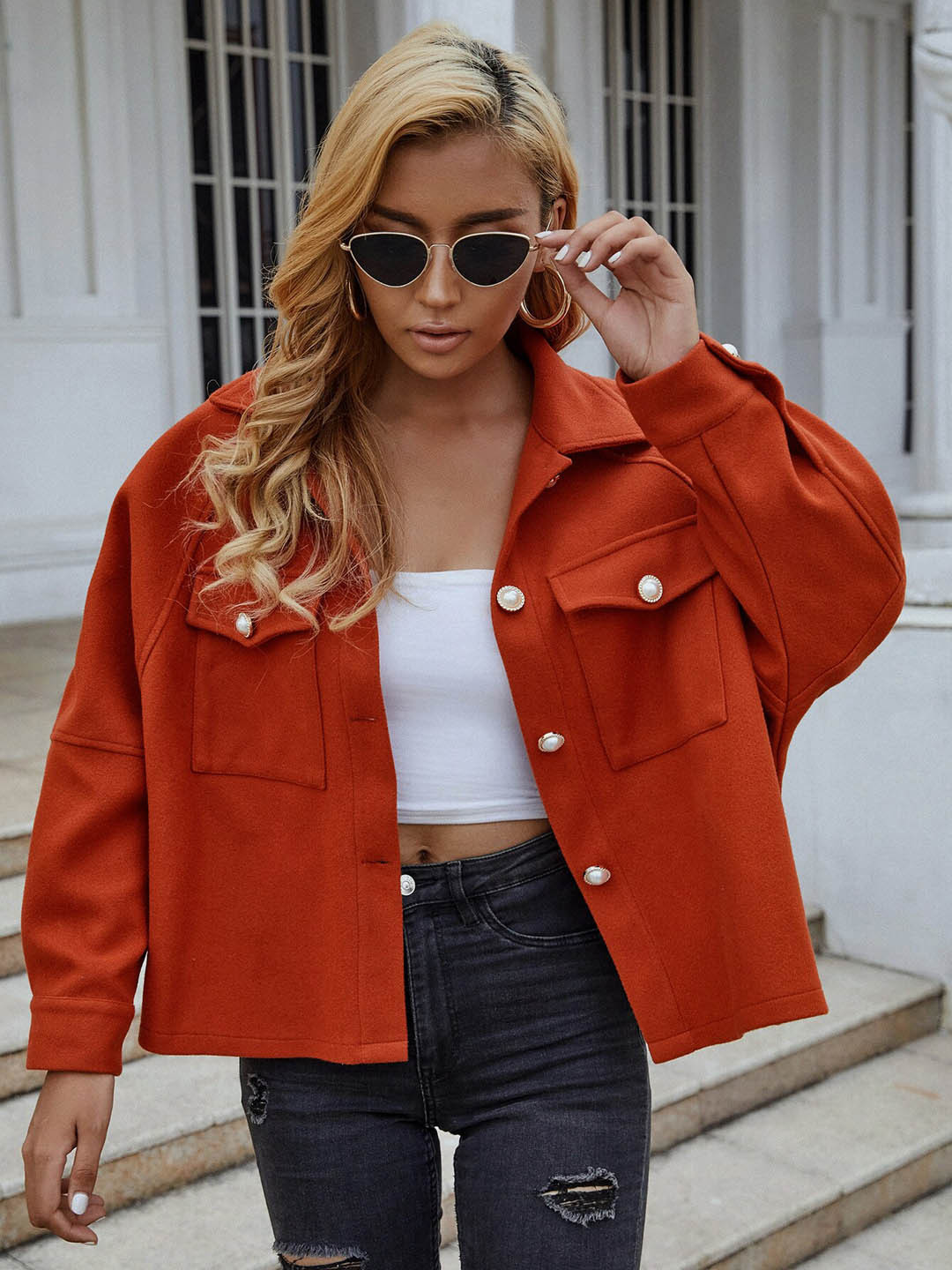 StyleCast Women Orange Denim Jacket