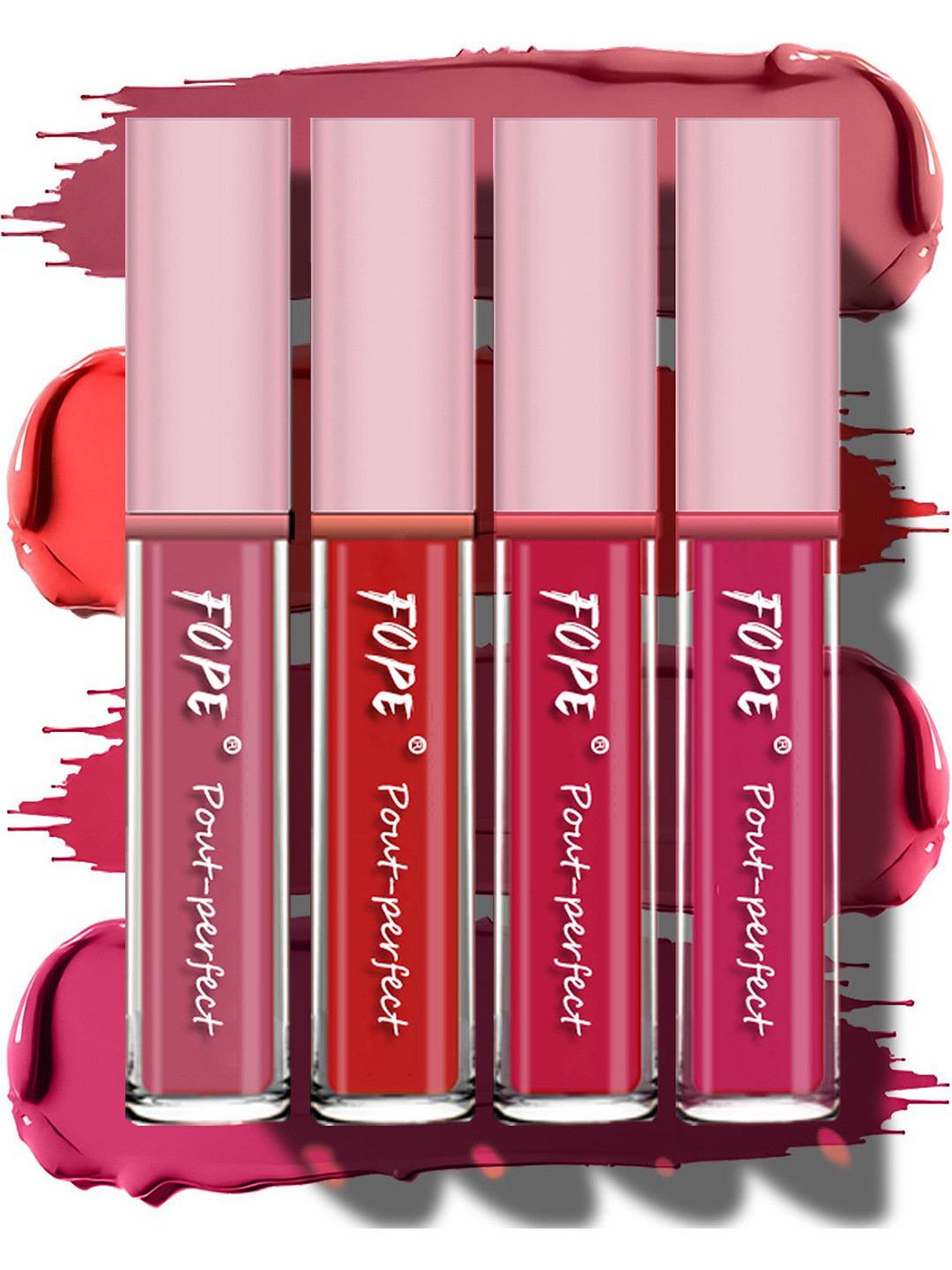 FOPE Set Of 4 Pout Perfect Smudge-Free Liquid Lipstick - 4 ml Each Shade - 03-04-08-12