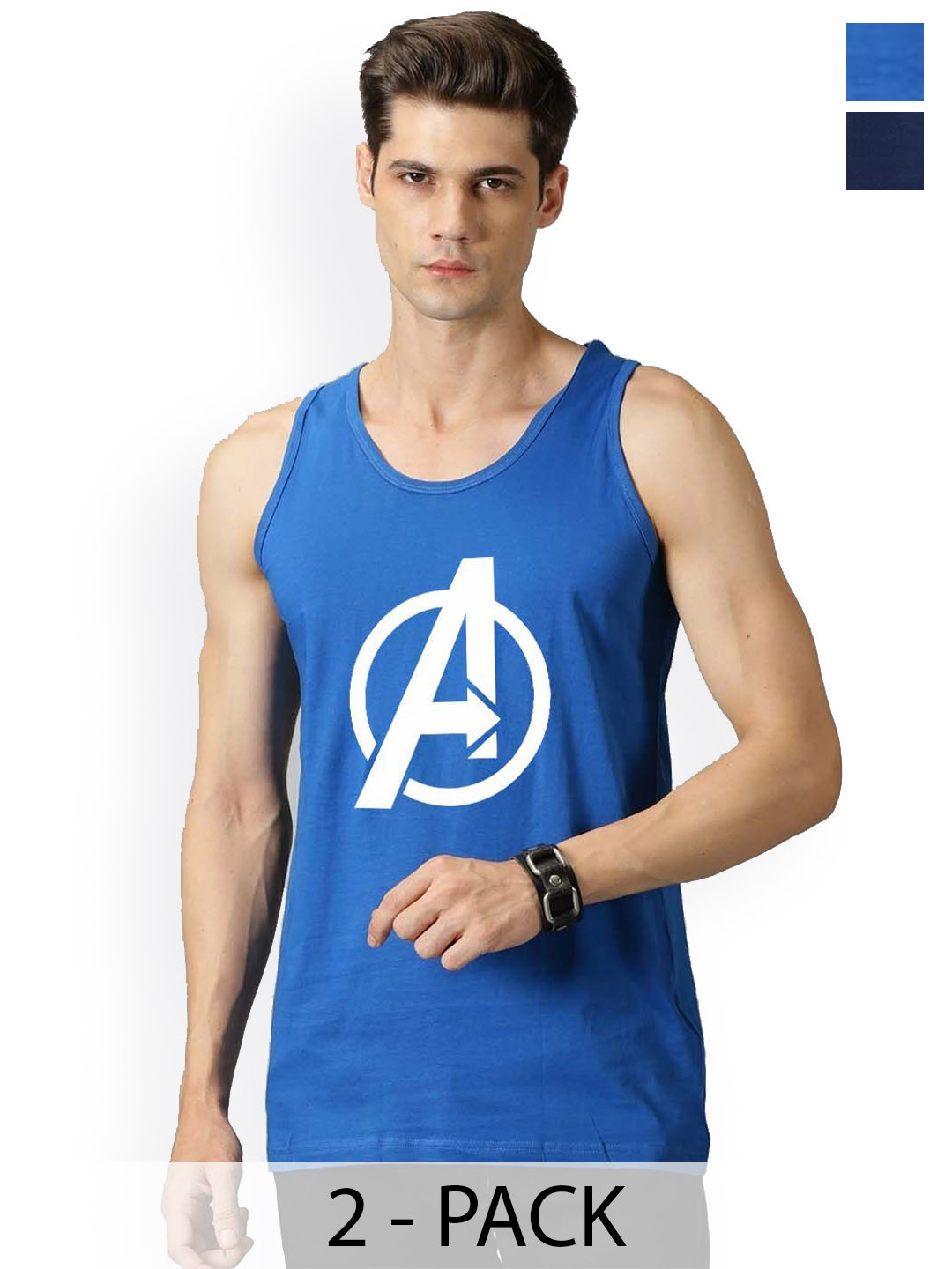 Organic Chics Pack Of 2 Printed Cotton Gym Vest RoyalAvenger-NavyBatman_S