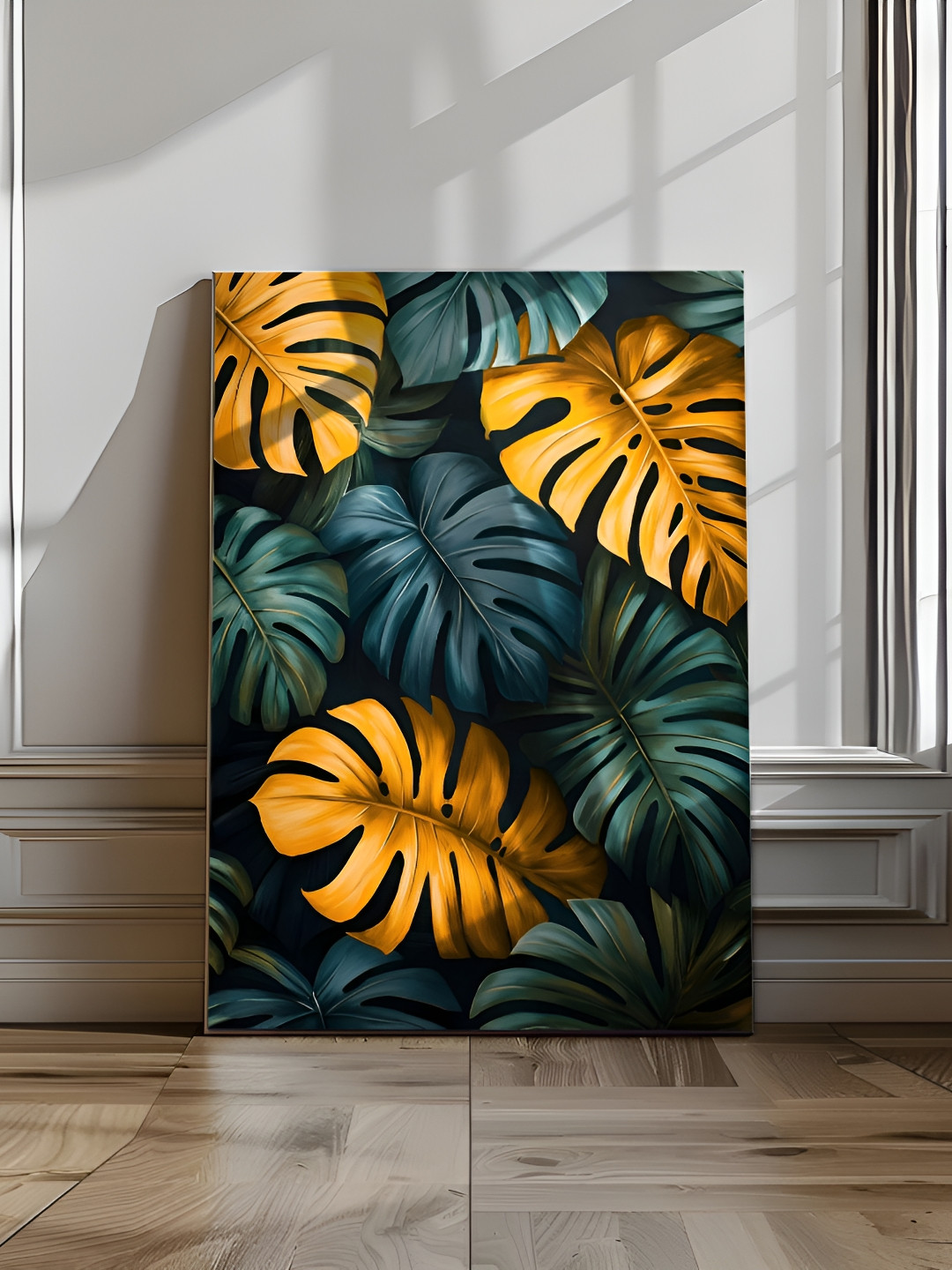 Eurotex Black & Green 1 Piece Canvas Floral and Botanical Wall Paintings