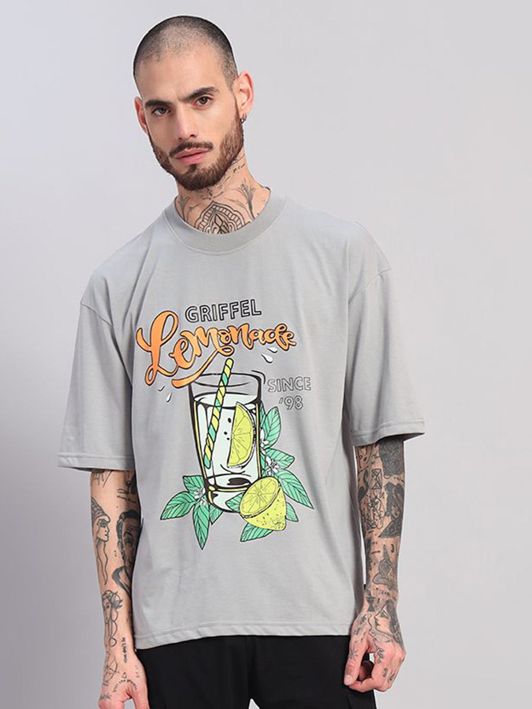 GRIFFEL Men Printed Drop-Shoulder Sleeves Ultralite T-shirt