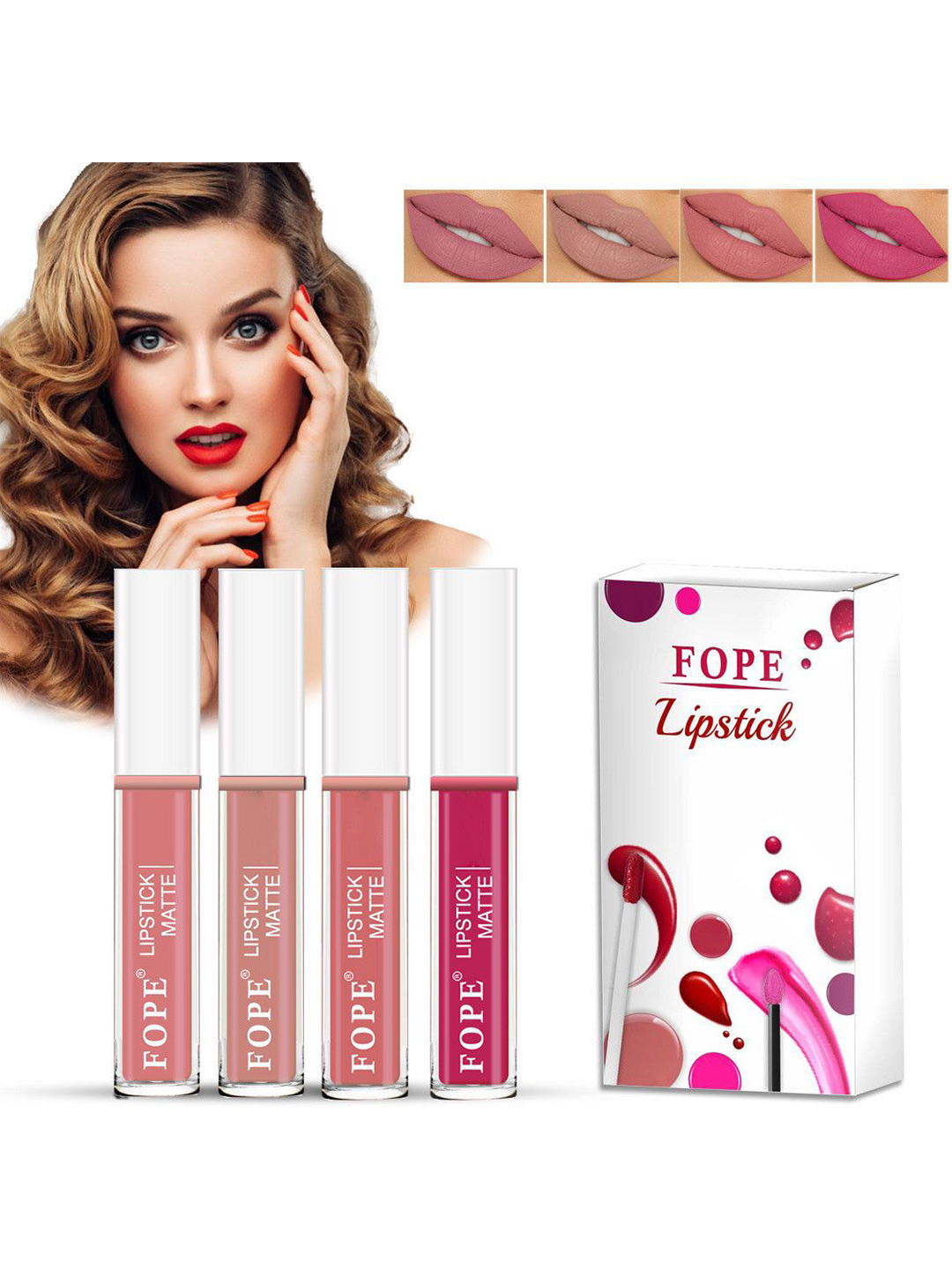 FOPE Set Of 4 Liquid Lipstick-4ml Each-Old Rose 02-Old Pink 06-Pastle Red 07-Brunt Pink 10