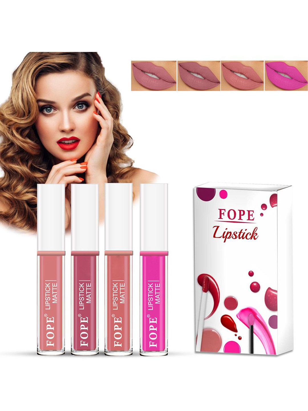 FOPE Set Of 4 Long Lasting Matte Liquid Lipstick - 4 ml Each- Shade- 02- 03- 07- 12