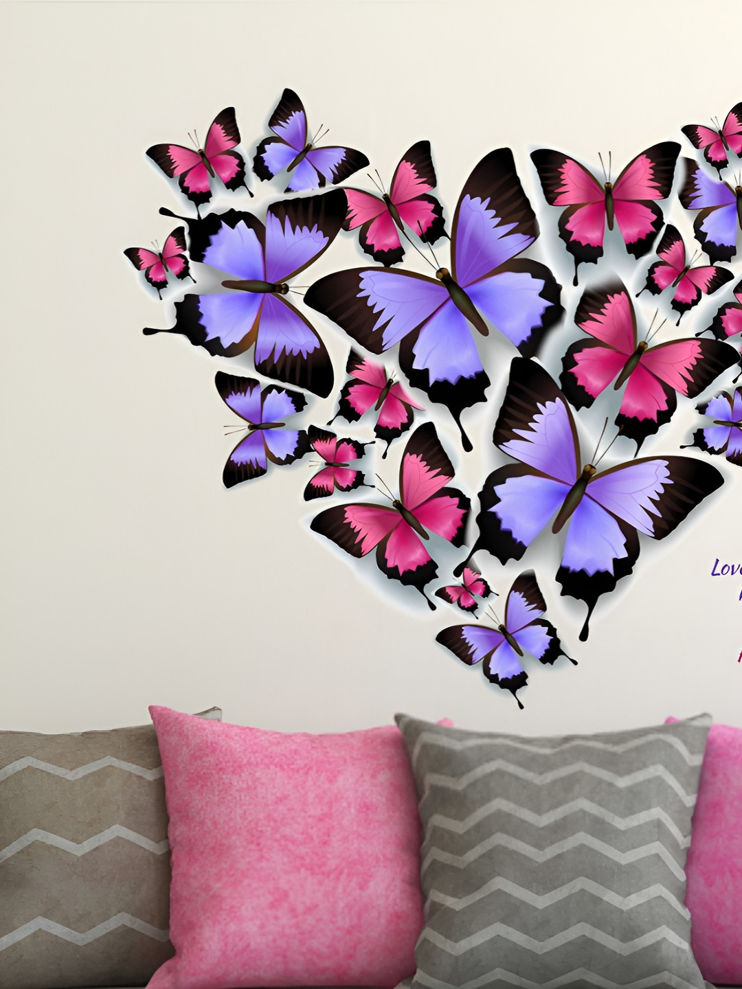 LANSTICK Purple & Pink Splash-Proof Self-Adhesive Heart Shape Butterfly Wallpaper