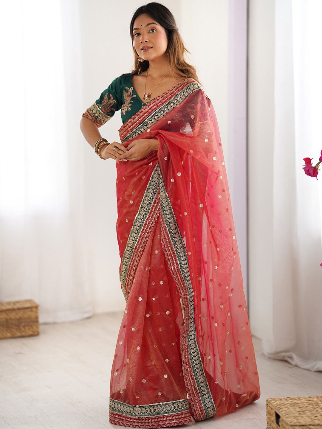 Anouk Embellished Sequinned Organza Saree