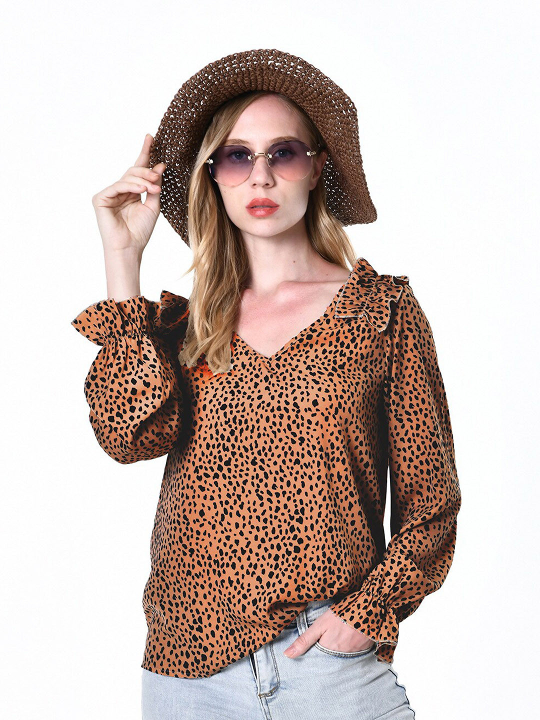 StyleCast Brown Floral Print Top