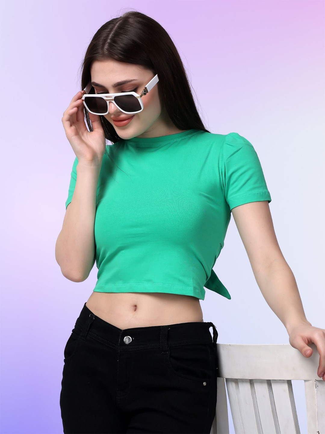 Aartej Women Solid Cotton Styled Back Crop Top