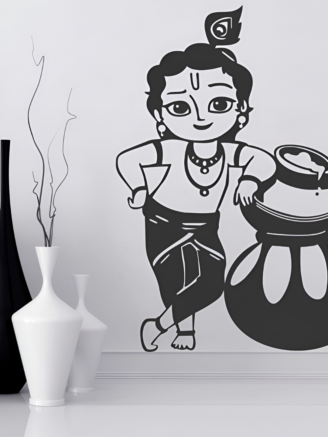 LANSTICK Black  Little Krishna Printed Waterproof Wallpaper