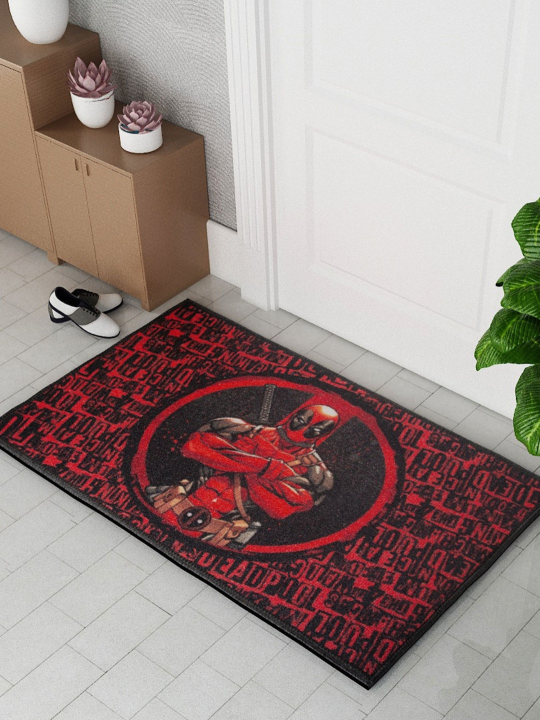 Athom Living Red Deadpool Printed Anti-Skid Doormats