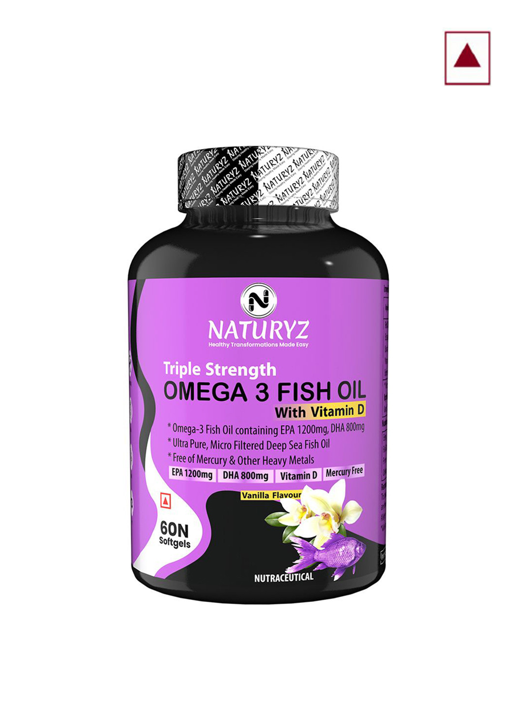 NATURYZ Triple Omega 3 Fish Oil 2500mg Softgels With Vitamin D3 - 60 Softgels