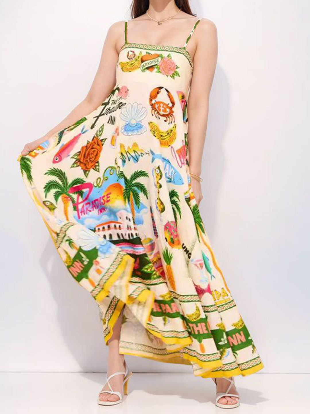 Outzidr Yellow Abstract Print Midi Dress