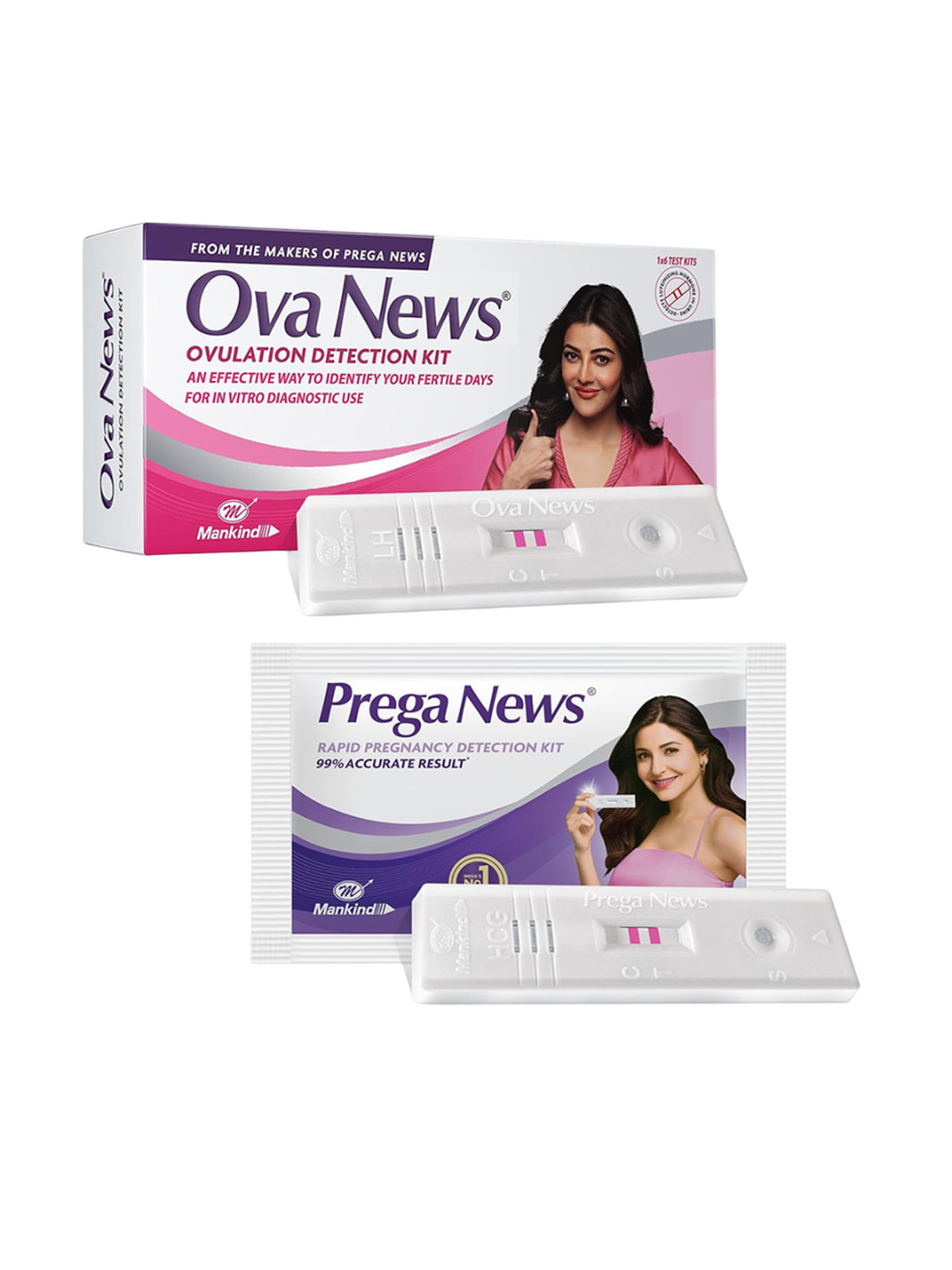 Ova News Set Of 2 Ovulation Detection Kit & Prega News HCG Pregnancy Test Kit