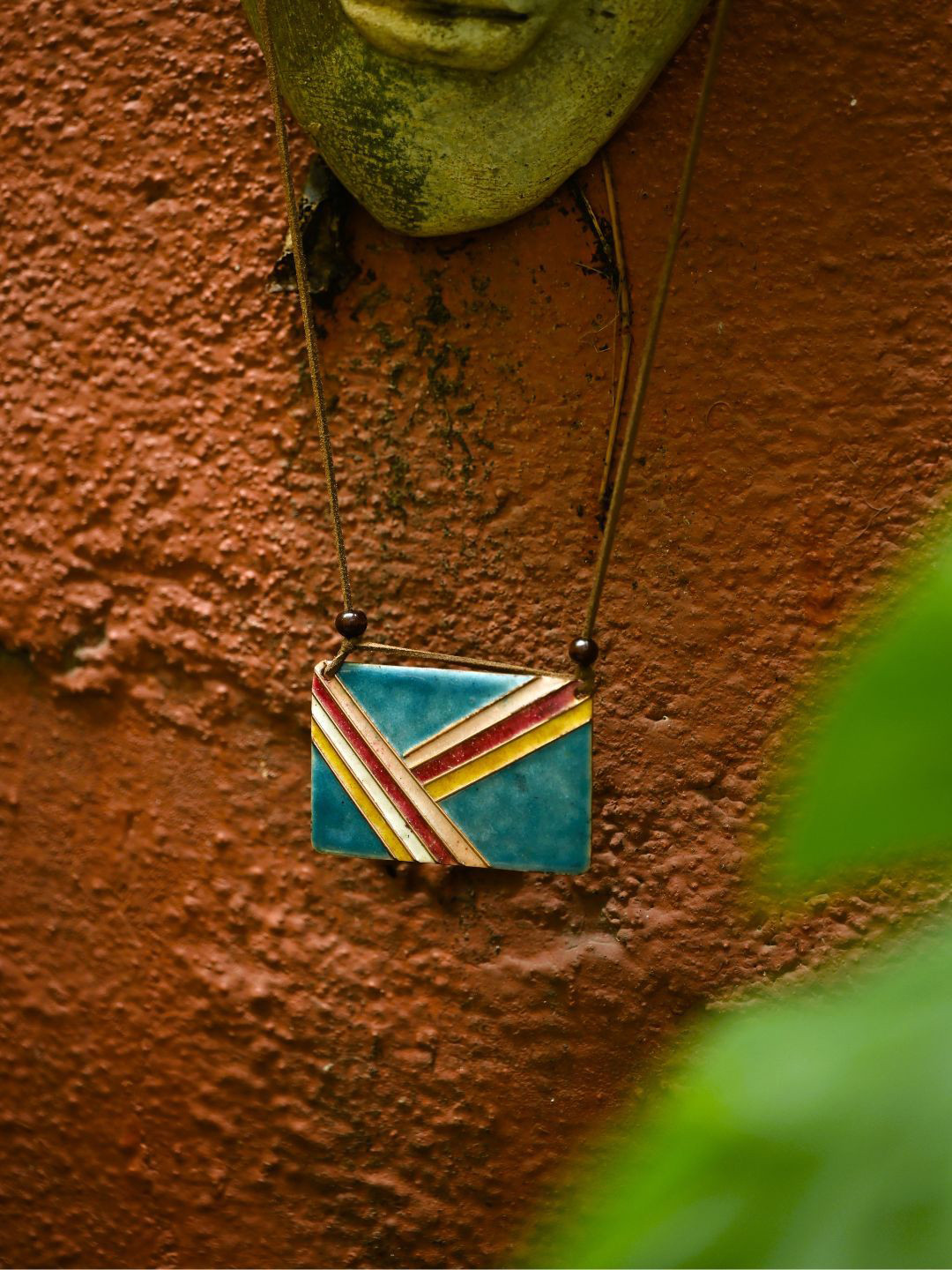 Ekibeki Copper Enamel Blue Rectangle Necklace