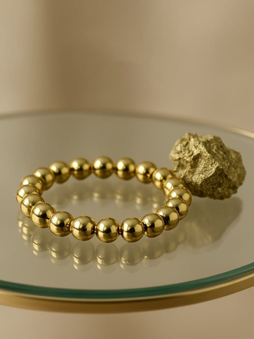 MITHILA Handicrafts Unisex Golden Pyrite Stone Beaded Elasticated Bracelet