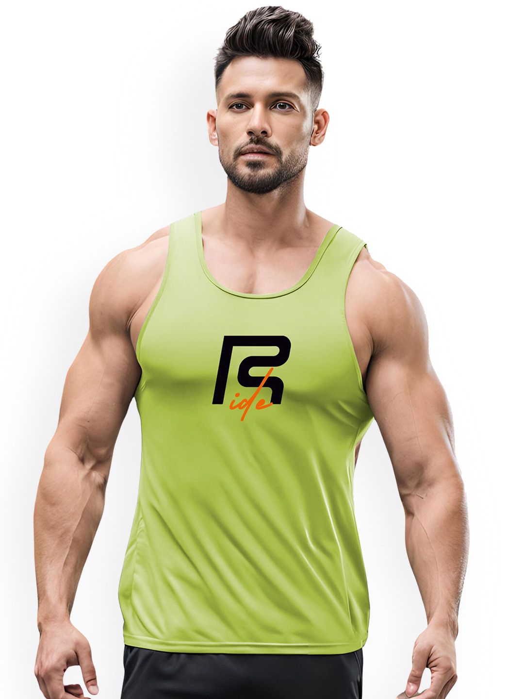 3Colors Printed Dri-Fit Athleisure Wear Gym Innerwear Vest VEST-N CUT-RIDE-GREEN_M