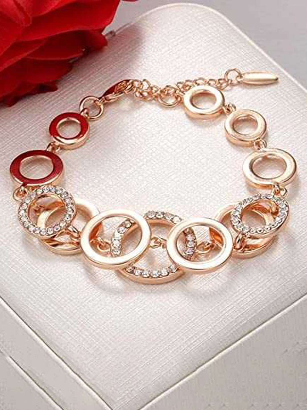 Bling Queen Rose Gold-Plated Cubic Zirconia-Studded Charm Bracelet