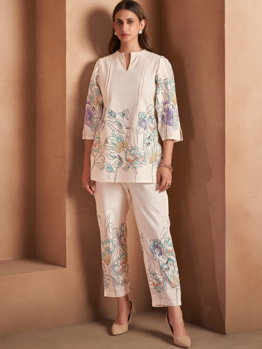 DRESOUL Printed Pure Cotton Tunic & Trousers Co-Ord Set