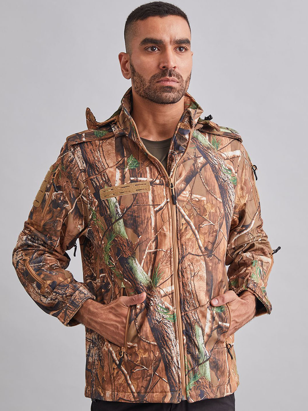 MOUNTMILLER Men's Camouflage 12 Zipper Soft Shell Dual Layered Ripstop Tactical Jacket