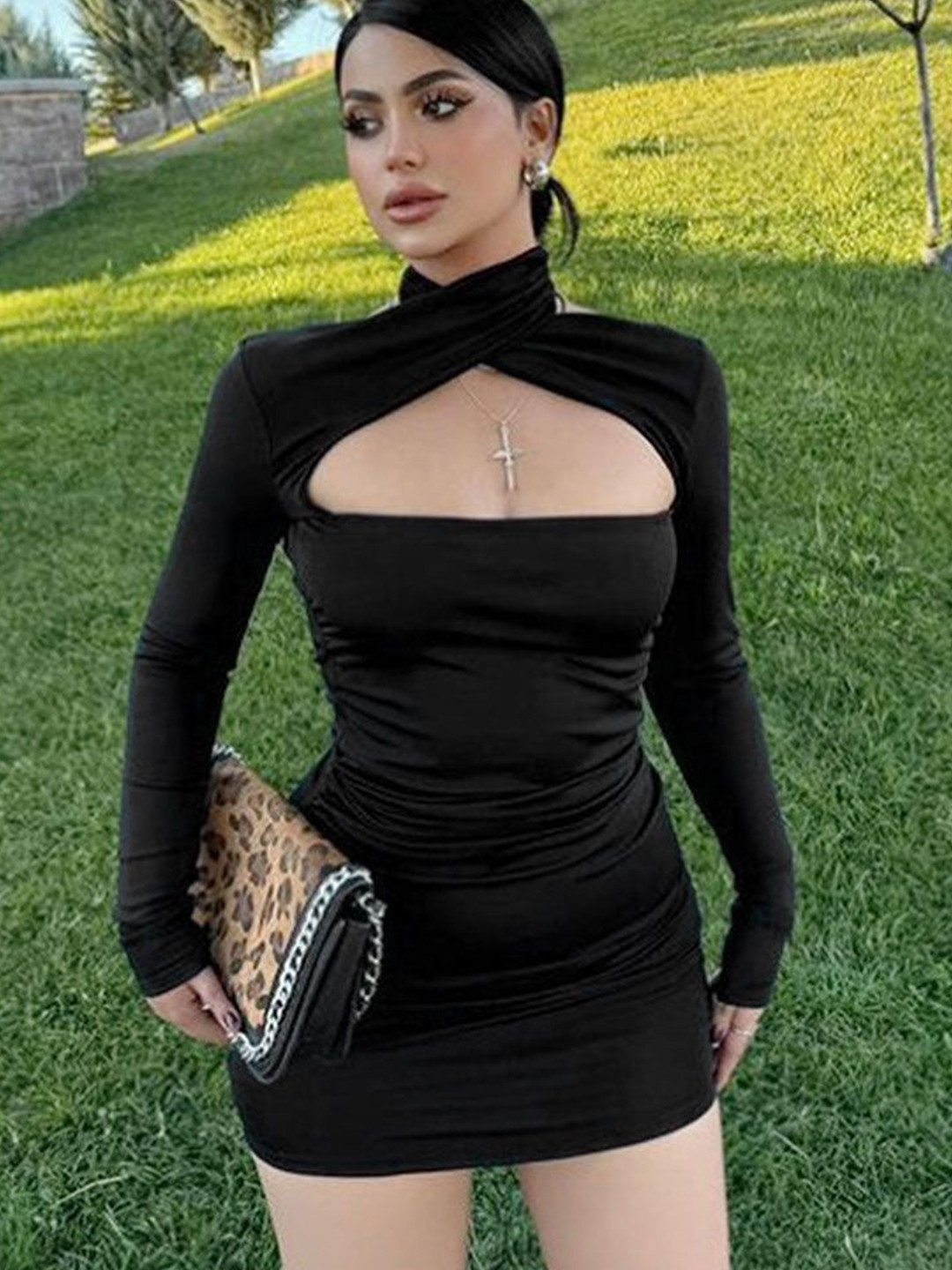 Outzidr women Cut-Outs halder neck Bodycon Mini Dress