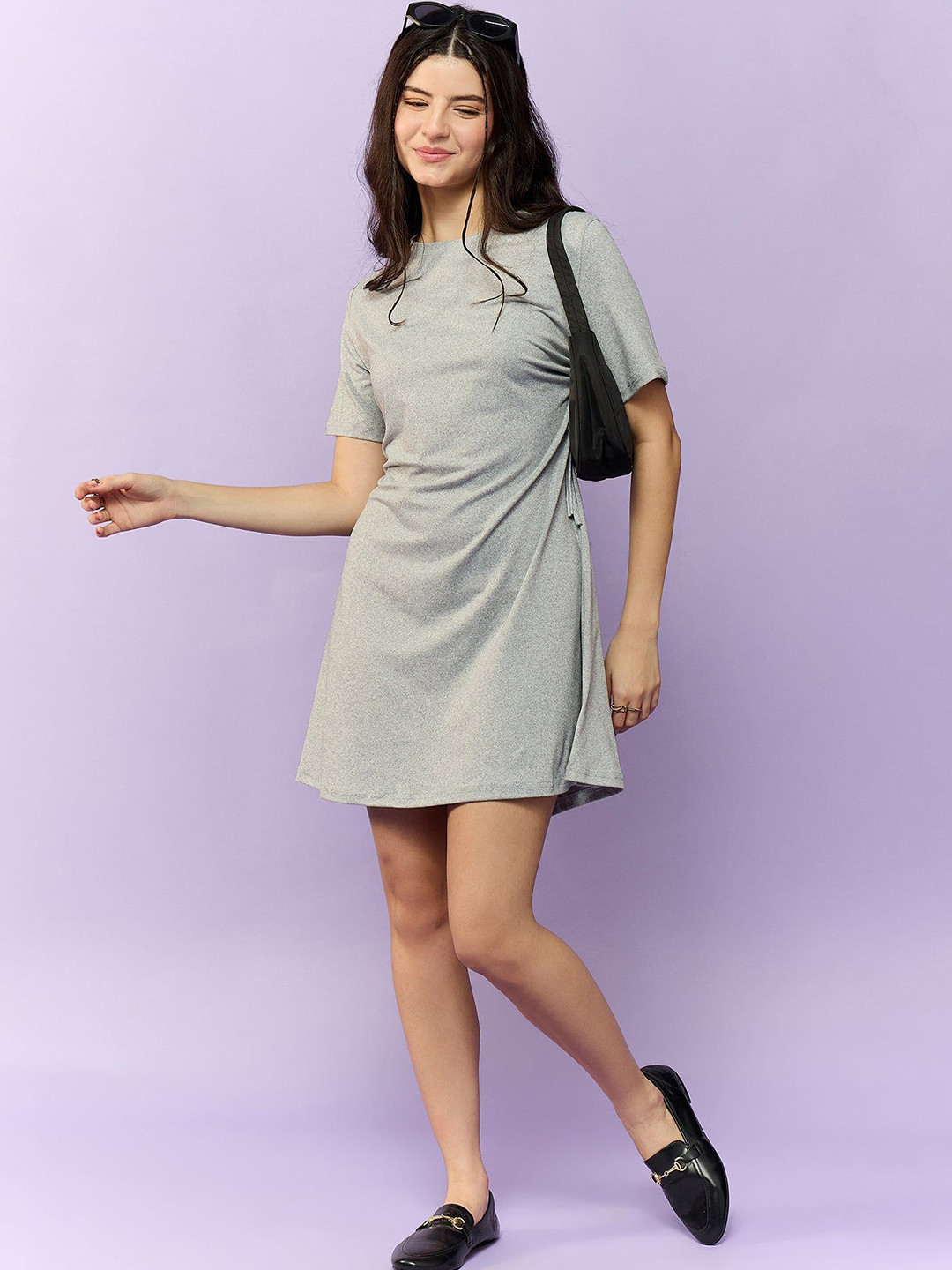 Outzidr Women Side Ruched Tee Dress
