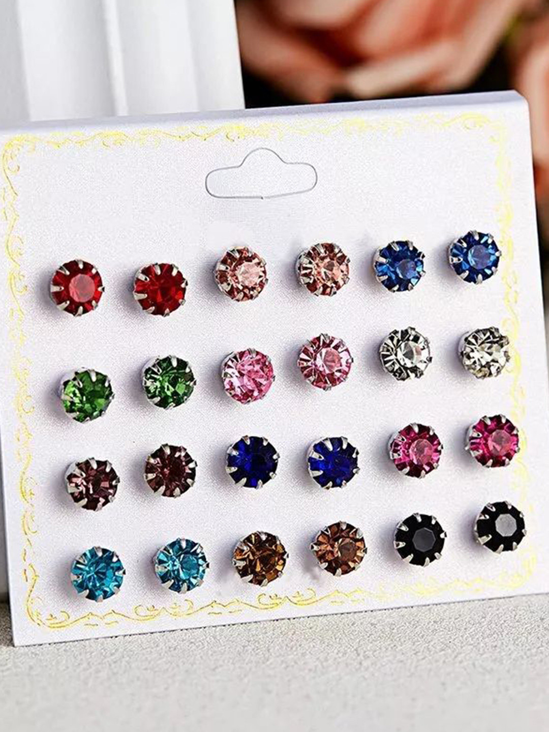 Shivarth Set Of 12 Artificial Stones Studded Circular Studs