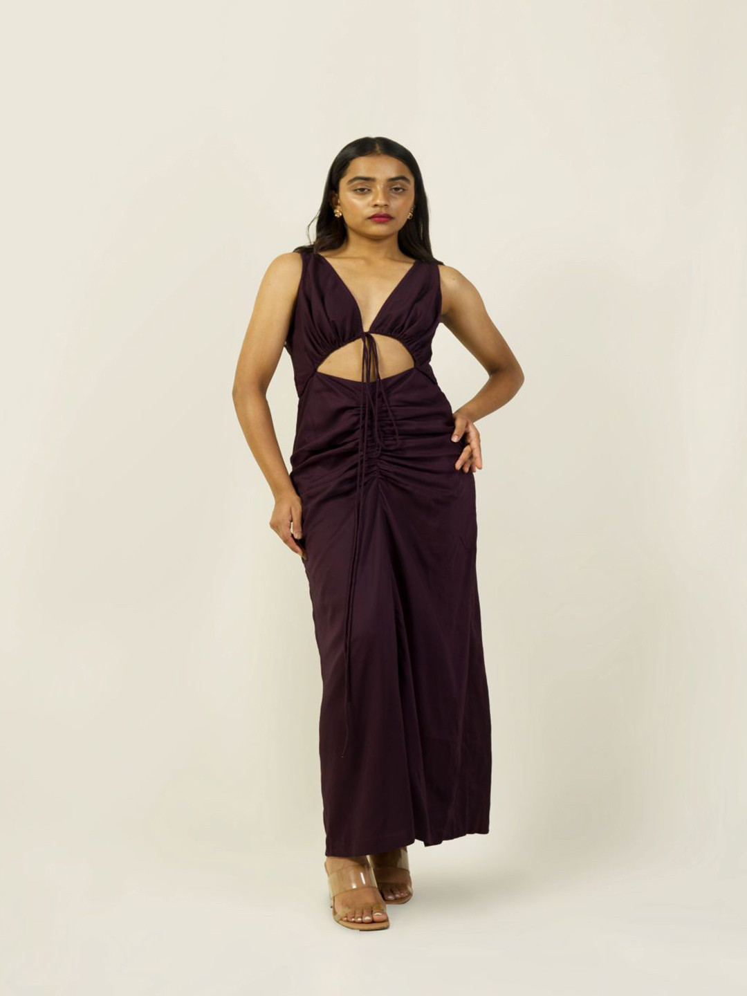 Hemis Cut-Out Plunge Neck Maxi Dress