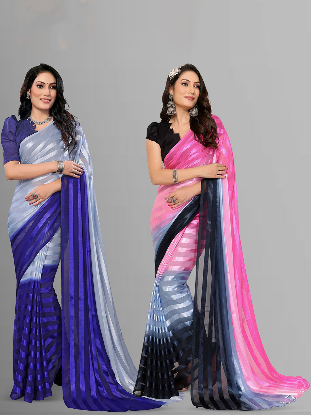Moda Rapido Female Striped Satin Saree