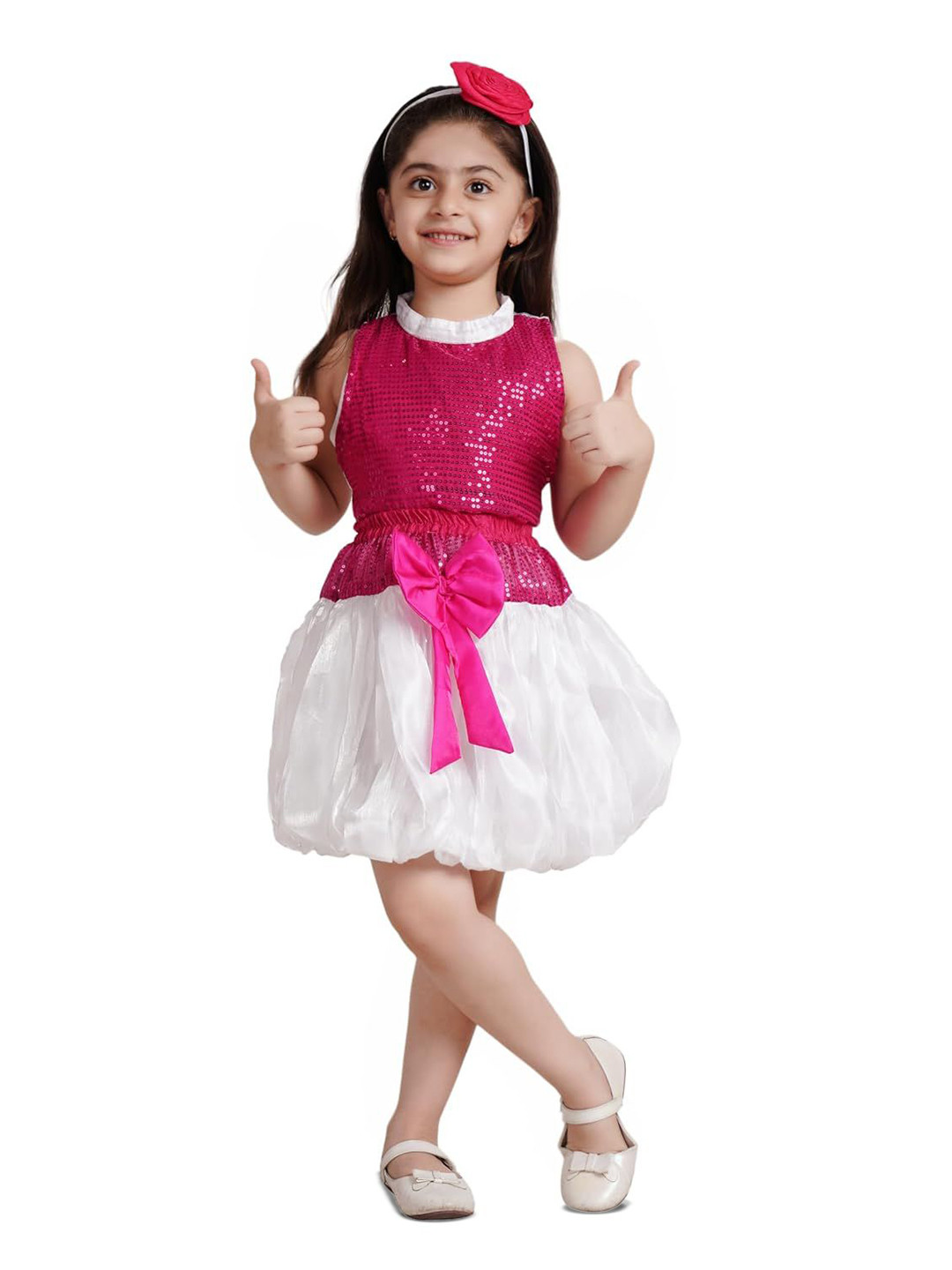 Kaku Fancy dresses Girls Embellished Princess Top With Skirt And Hairband