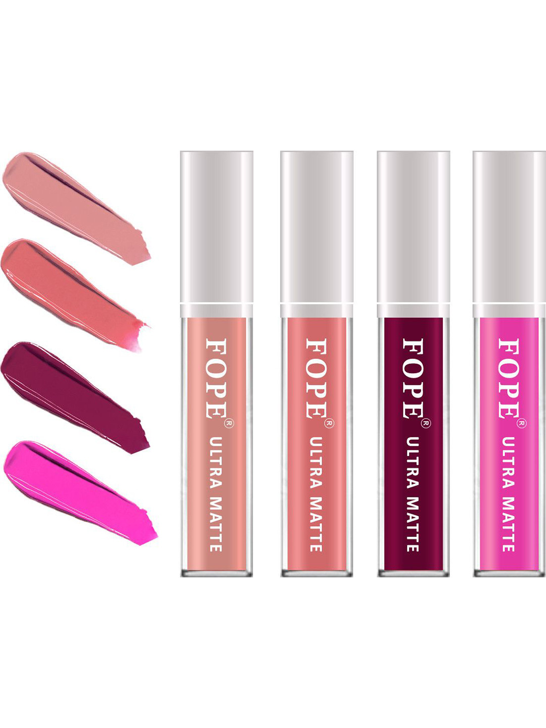 FOPE Set Of 4 Liquid Lipstick-4 ml Each- Old Pink 06-Pastle Red 07-Maroon 08-Neon Pink 12