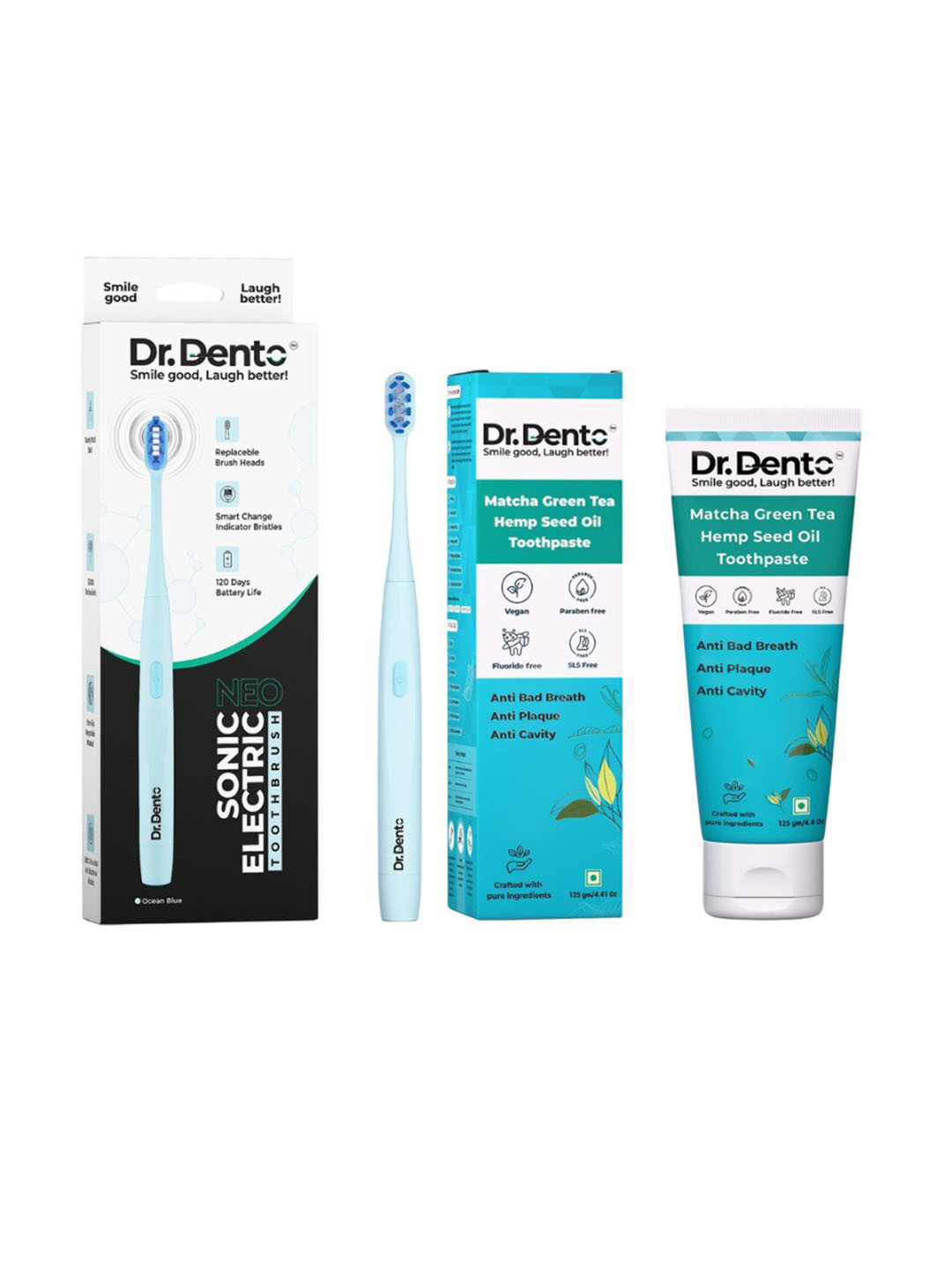 Dr.Dento Set Of 2 Neo Sonic Electric Toothbrush With Matcha Green Tea Toothpaste - 125 g