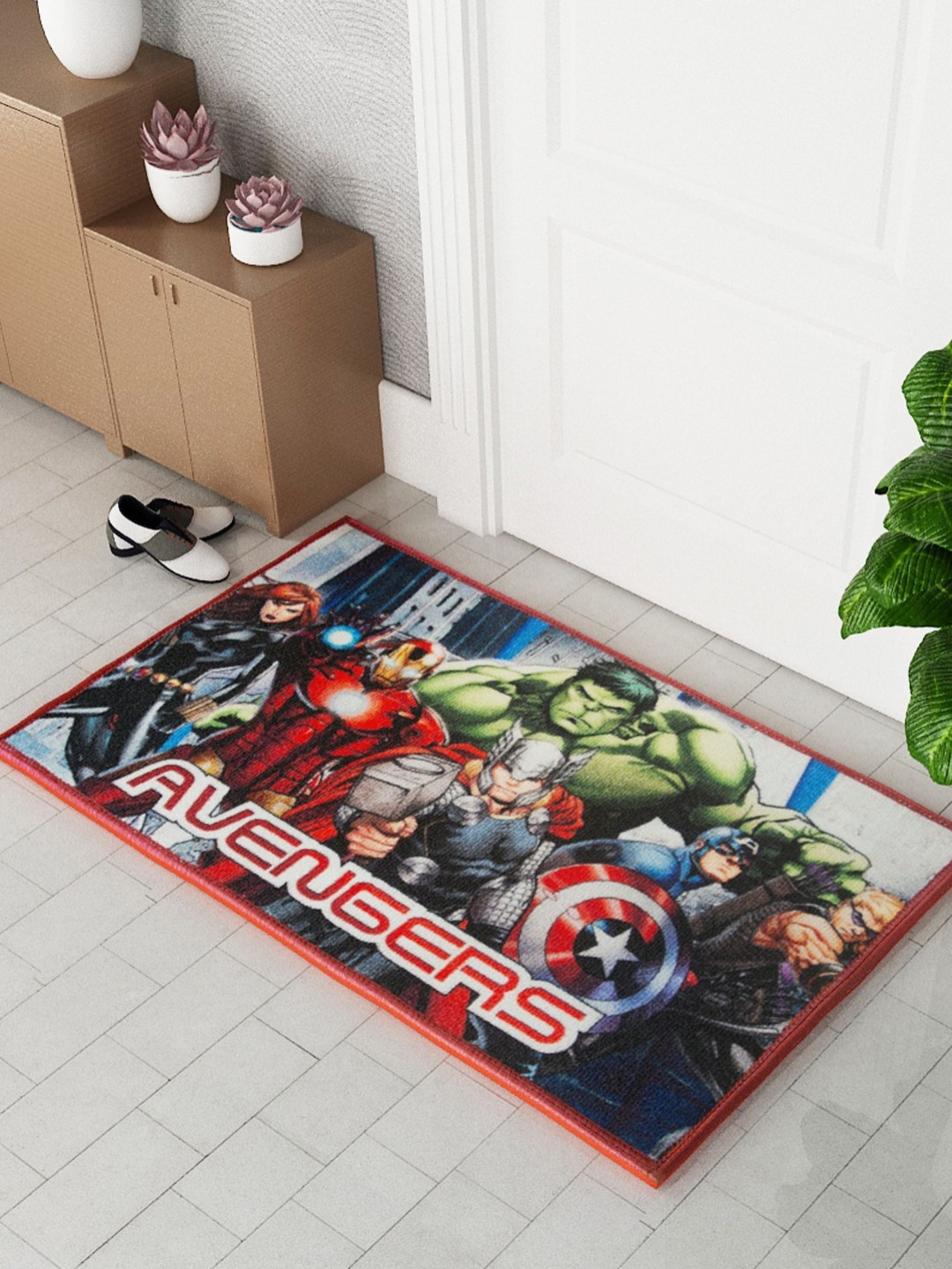 Athom Living Grey & Red Marvels Avengers Team Theme Printed Anti-Skid Doormat
